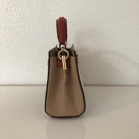 Coach Mini Lane Top Handle in Colorblock Signature Canvas Khaki/Chalk Multi - Picture 4 of 6